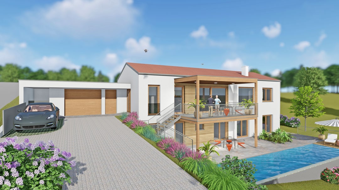Modernes Satteldachhaus mit Pool und Garage